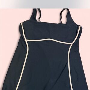 Black Activewear Dress with Tan Accents.